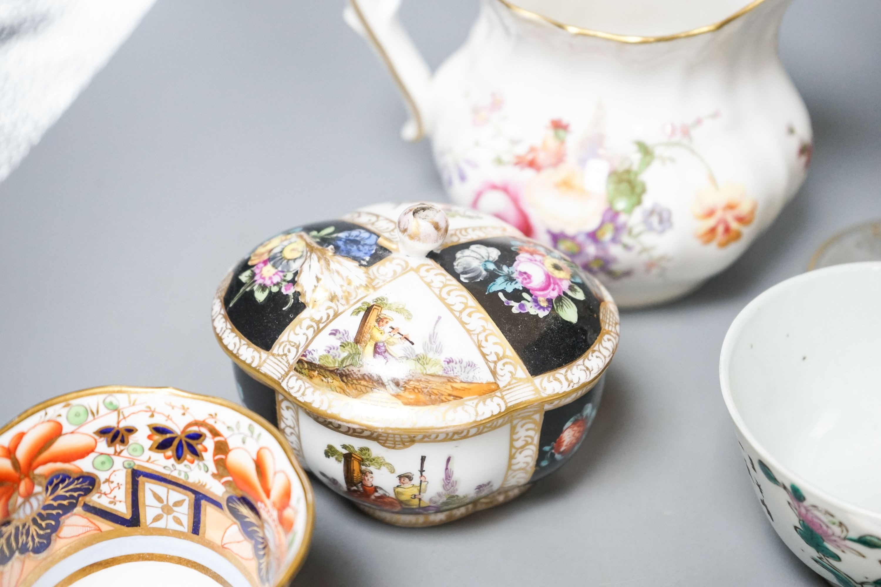 A group of Continental ceramics, a Bohemian glass goblet and Royal Crown Derby items